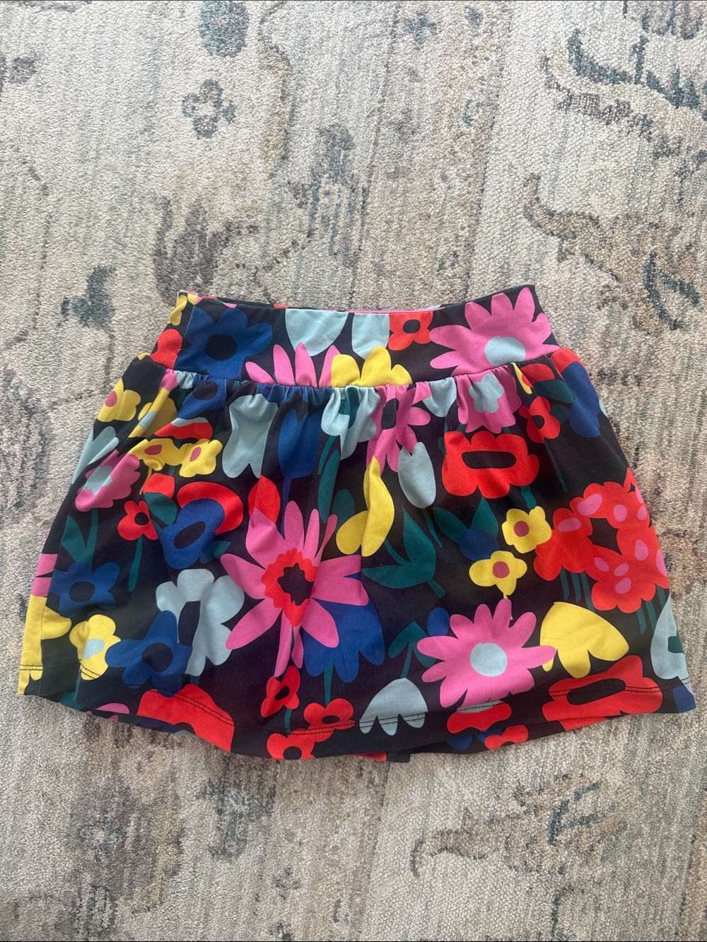 Hanna Andersson Black Floral Elastic Waist Skirt with Bright Blooms